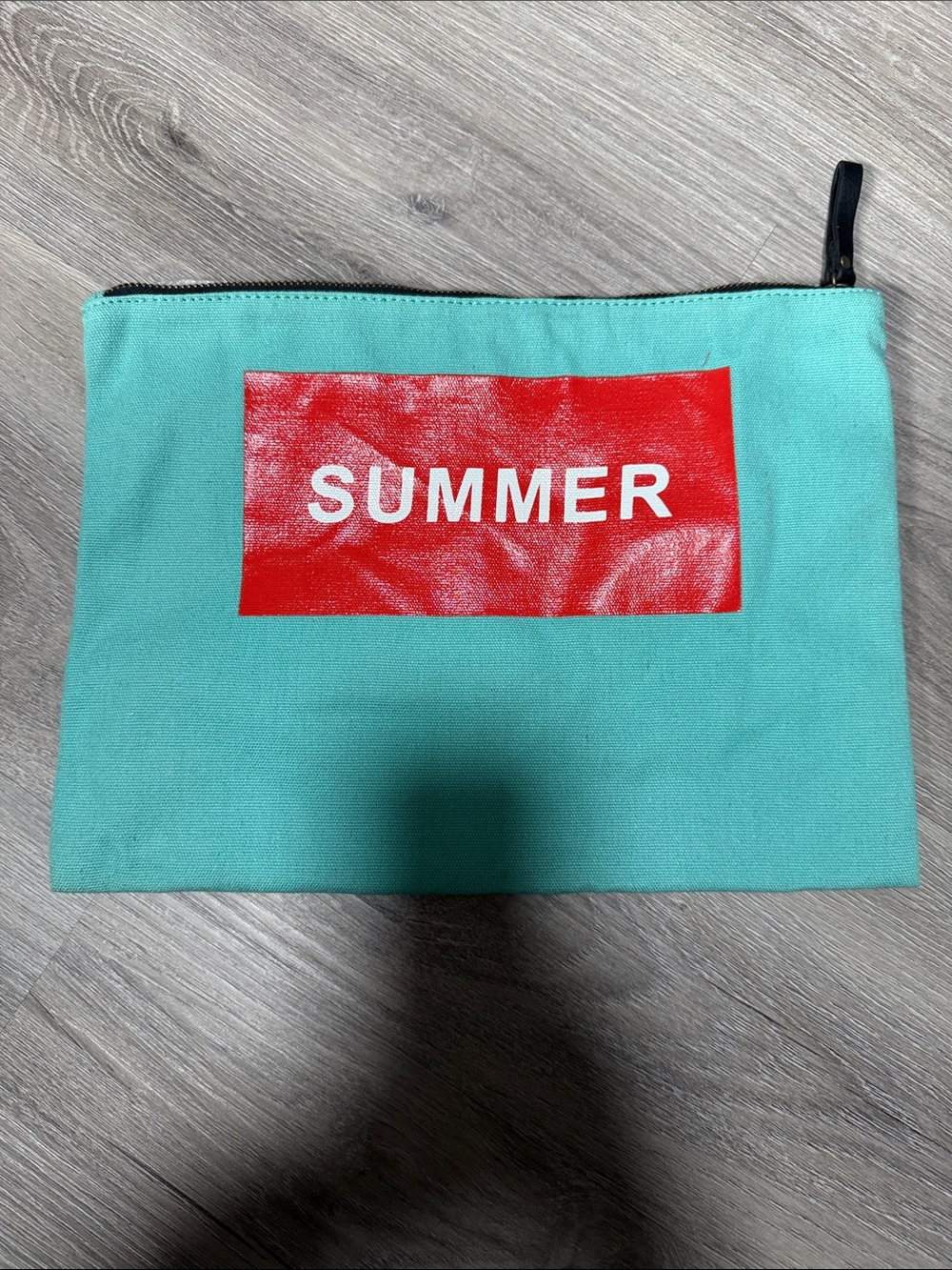 Summer Print Aqua Canvas Zip Pouch